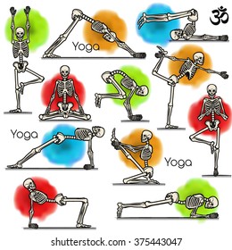 Set of skeleton poses yoga