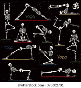 Set of skeleton poses yoga