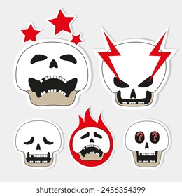 A set of skeleton stickers with emotions of anger, laughter, sadness, surprise and disappointment .
