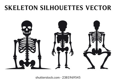 Set of Skeletons Vector for Halloween, Skeleton Silhouettes isolated on a White 