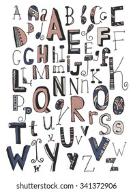 Set of sketch alphabet, vector. EPS 10.