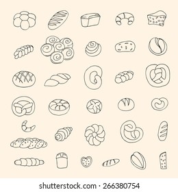 Set of sketch bakery items. Vector illustration