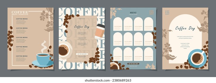 Set of sketch banners with coffee beans and leaves on colorful background for poster, cover, menu or another template design. vector illustration.