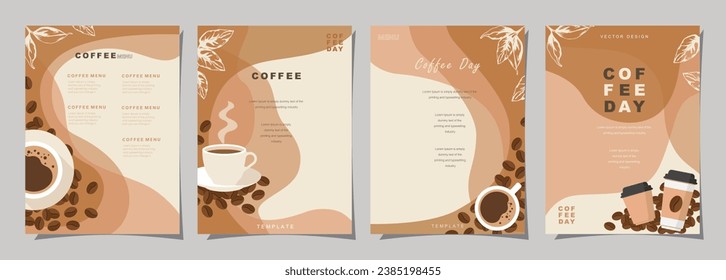 Set of sketch banners with coffee beans and leaves on colorful background for poster or another template design. vector illustration.