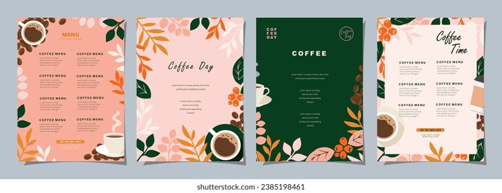 Set of sketch banners with coffee beans and leaves on colorful background for poster or another template design. vector illustration.