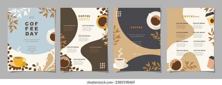 Set of sketch banners with coffee beans and leaves on colorful background for poster or another template design. vector illustration.