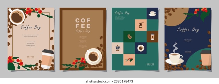 Set von Sketch-Bannern mit Kaffeebohnen und Blättern auf buntem Hintergrund für Poster oder eine andere Vorlage Design. Vektorgrafik.