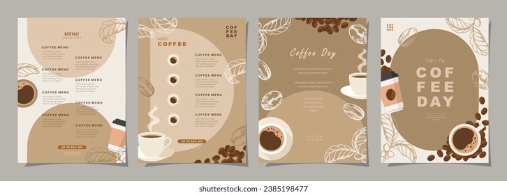 Set of sketch banners with coffee beans and leaves on colorful background for poster or another template design. vector illustration.