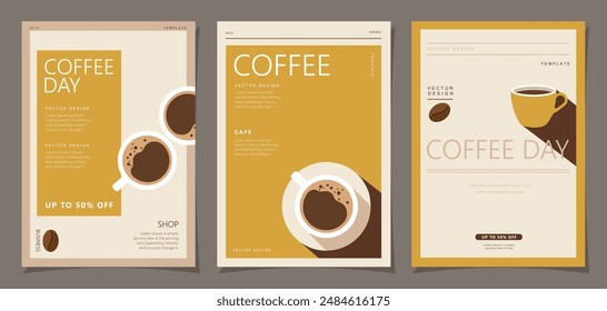 Set of sketch banners with coffee beans and leaves on minimal background for invitations, cards, banner, poster, cover, cafe menu or another template design. vector illustration.