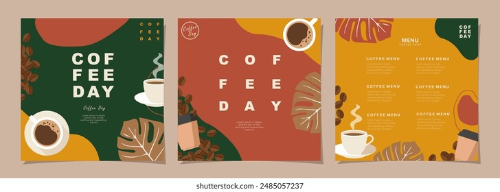 Set of sketch banners with coffee beans and leaves on minimal background for invitations, cards, banner, poster, cover, cafe menu or another template design. vector illustration.