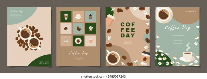 Set of sketch banners with coffee beans and leaves on minimal background for invitations, cards, banner, poster, cover, cafe menu or another template design. vector illustration.