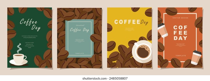 Set of sketch banners with coffee beans on color background for invitations, cards, banner, poster, cover, cafe menu or another template design. vector illustration.