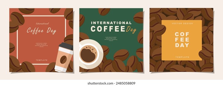 Set of sketch banners with coffee beans on color background for invitations, cards, banner, poster, cover, cafe menu or another template design. vector illustration.