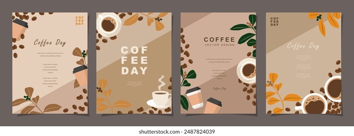 Set of sketch banners with coffee beans and leaves on minimal background for invitations, cards, banner, poster, cover, cafe menu or another template design. vector illustration.