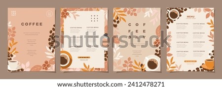 Set of sketch banners with coffee beans and leaves on minimal background for invitations, cards, banner, poster, cover, cafe menu or another template design. vector illustration.