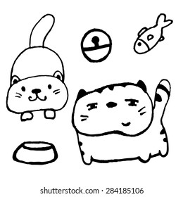 Set of sketch cartoon cats - art 