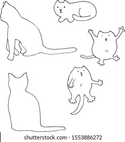 Set of sketch cats. Black and white banner with contour illustration. Funny cats in cartoon style. Vector illustration.
