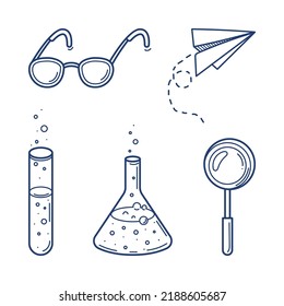 Set of sketch Chemistry science objects. Back to school. Isolated on white background