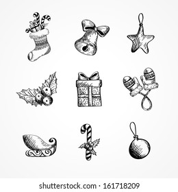 Set sketch christmas elements. Vector illustration