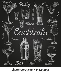 Set Of Sketch Cocktails And Alcohol Drinks Vector Hand Drawn Illustration 