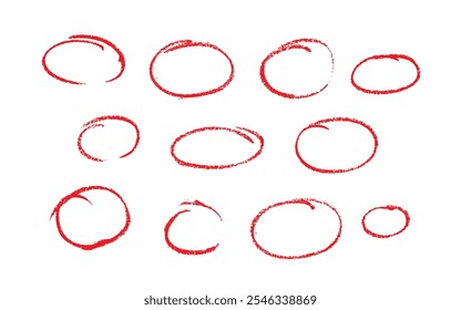 Conjunto de contornos de esboço de uma elipse sobre fundo branco, desenhado manualmente com um único marcador de linha. Um elemento vazio para marcação, realce de itens importantes, formato Vetor
