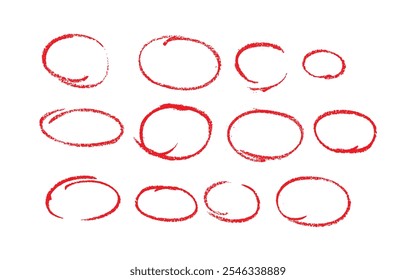 Set of sketch contours of a ellipse on white background, drawn manually with a single line marker. An empty element for marking, highlighting important things, Vector format