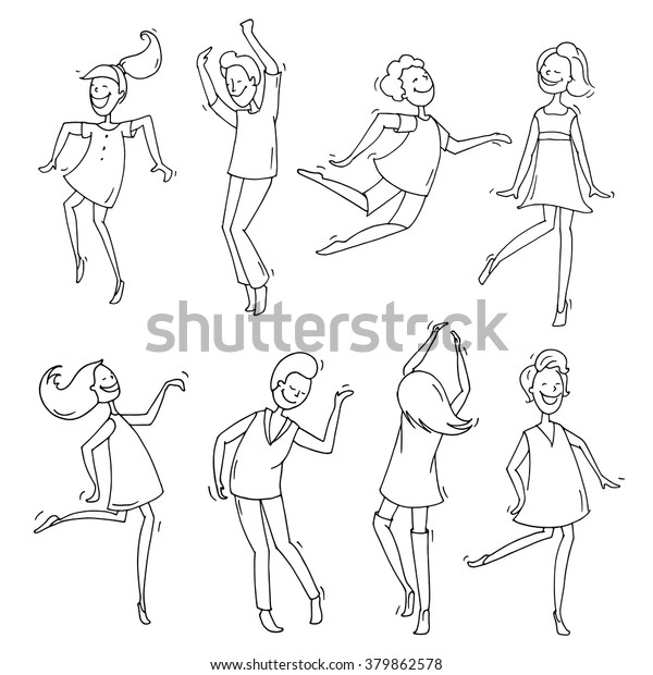 Set Sketch Dancing People Different Poses Stock Vector Royalty Free