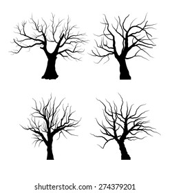 Set Sketch of Dead Tree without Leaves , isolated on white background - vector