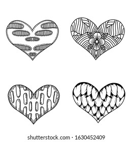 Set of sketch decoration patterned hearts. 