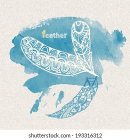 Set of sketch decorative feathers