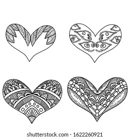 Set of sketch design decoration patterned heart on white background. 