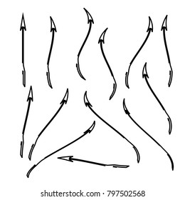 set of sketch doodle hand drawn arrow for your design isolated on white background