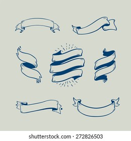 Set Of Sketch Doodle Ribbon Banners, Hand Drawn Ribbons