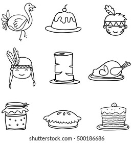 Set of Sketch doodle Thanksgiving vector illustration