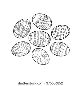 Set of sketch Easter eggs icons. Hand drawn Easter eggs. Happy Easter card doodle design elements. Vector