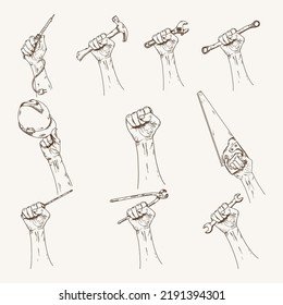Set of sketch elements for labor day