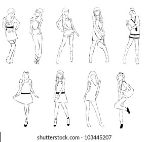 set of sketch fashion vector