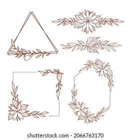 conjunto de esbozo de marco o borde floral. dibujo a mano diseño de marco floral para boda, invitación, menú y sitio web