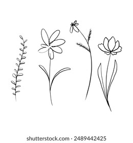 Set of sketch flower. Elegant abstract and hand drawn floral. Vector for social media post, wedding invitation, greeting card, branding, design, banner, poster ad.