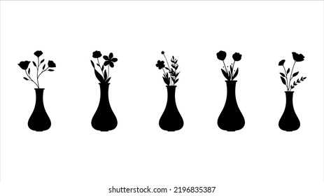Set of SKetch Flower Vase Silhouette 