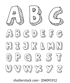  Set of sketch font.Hand drawn. Vector