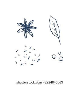 SET sketch food illustration black and white linear 