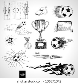 Set of sketch football elements