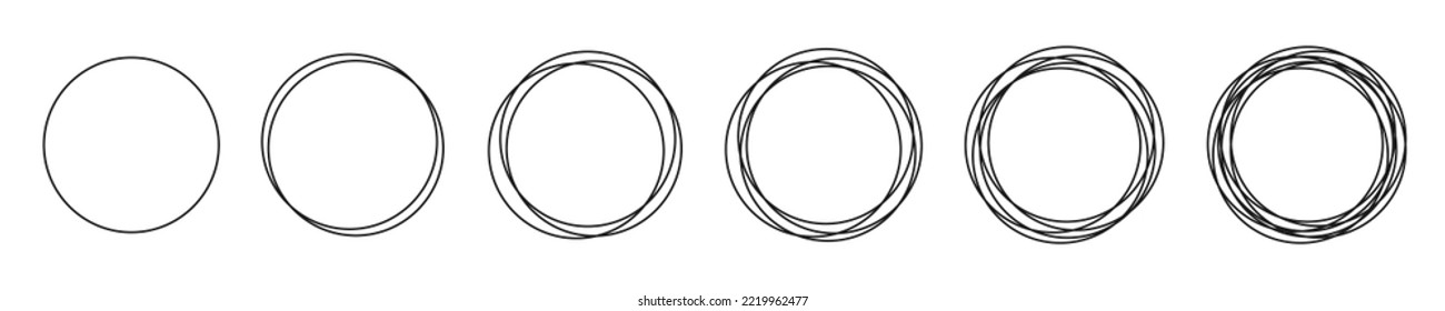 Set sketch frame marker circles, round line icons collection - stock vector