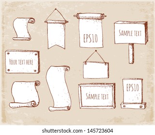 Set of sketch frames hand-drawn in vintage style. Ready for your text. Vector illustration. 