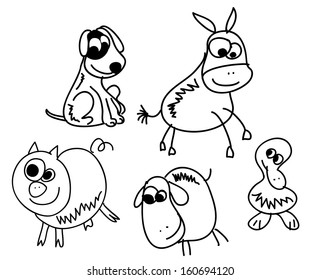 Set of Sketch Funny Animals 
