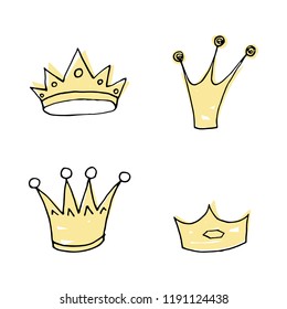 Set of sketch hand drawn crowns. Vector illustration.