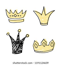 Set of sketch hand drawn crowns. Vector illustration.