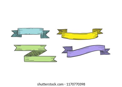 Set of sketch hand drawn ribbon banners vector illustration