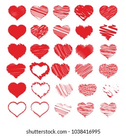 Set of sketch heart icons, vector